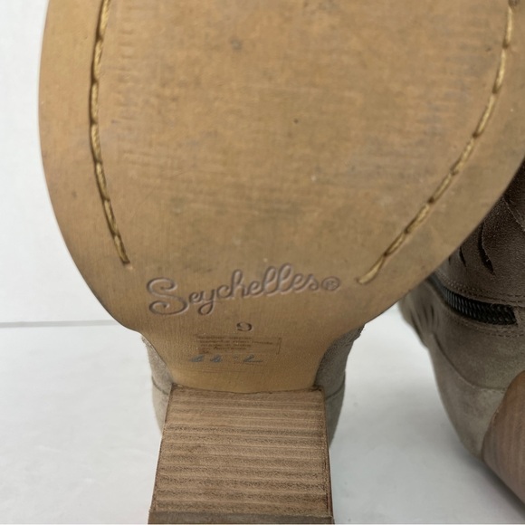 Seychelles Tan Leather Chunky Block Heel Cutout Bootie Boot Shoes Size 9 - Picture 7 of 10